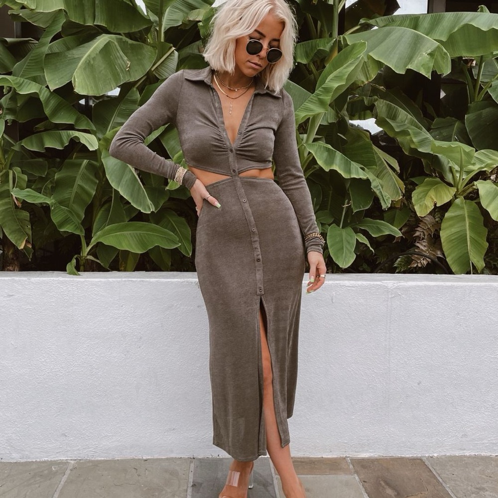 12th Tribe Afternoon Delight Olive Cut Out Dress